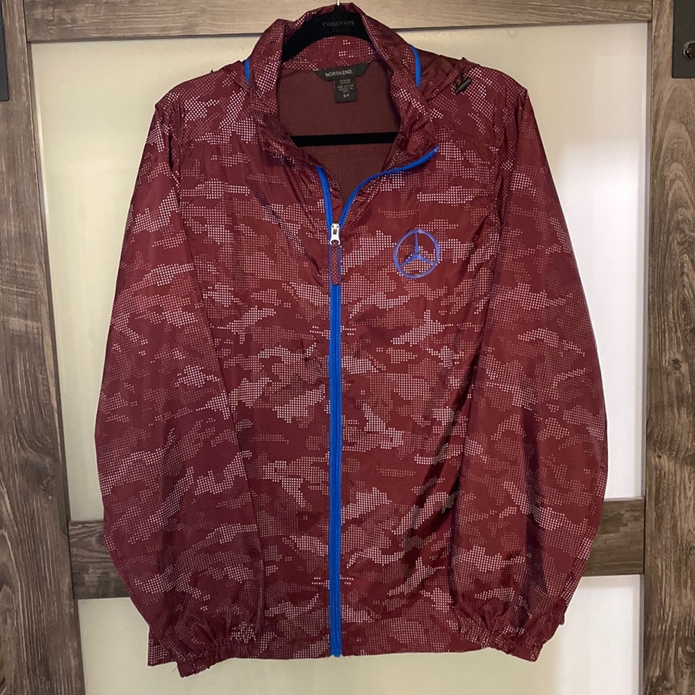 Maroon & Royal Blue North End Camo Rain Jacket with Mercedes Star Detail